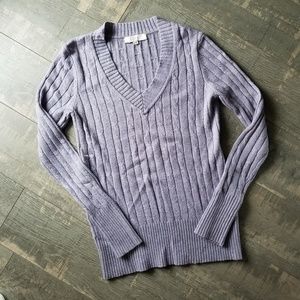 Loft Purple Wool Blend Cable Sweater